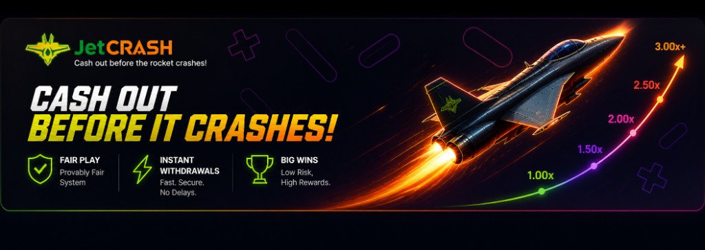 JetCrash — Cash out before it crashes. Fair play, instant withdrawals, big wins.